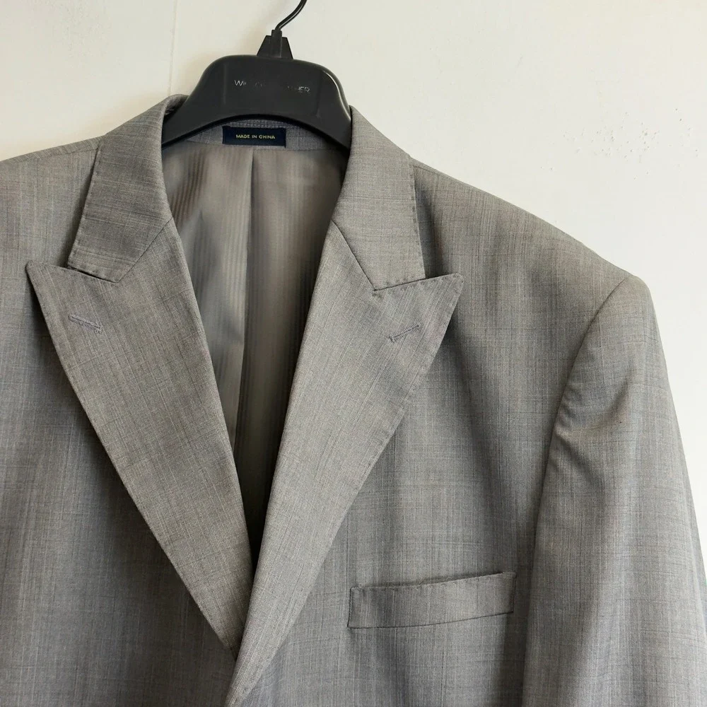 Ferera Italy Mens 48L‎ Grey Super 150s Wool 4 Button Peak Lapel Suit Jacket